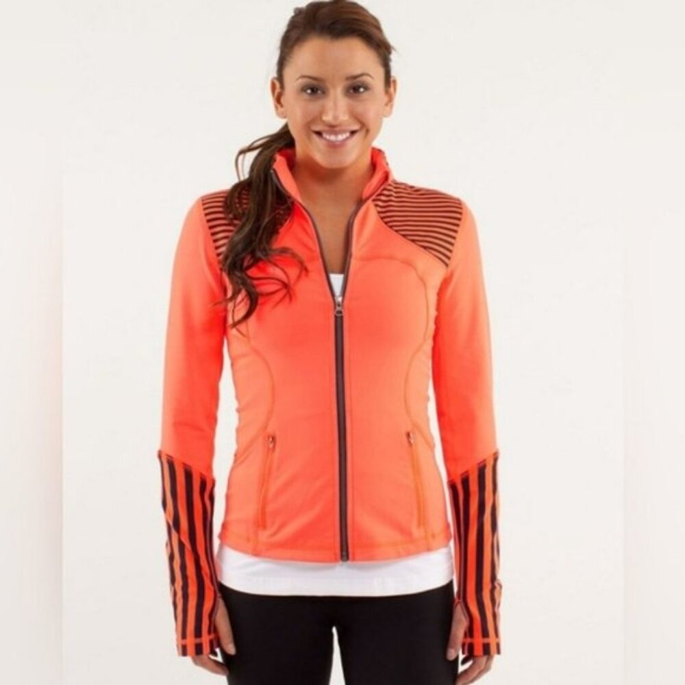 Lululemon Forme Zip Up Jacket Light Flare Classic Stripe Inkwell Orange Size 6